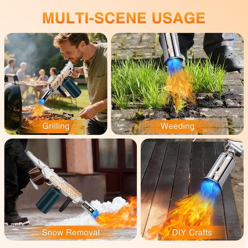 ARTFLAMM Powerful Propane Torch Gun, Kitchen Grill Torch with Detachable Design, Adjustable Flamethrower Torch Burner for Searing Steak, BBQ, Welding, Camping Charcoal Lighter(Tank Not Included)