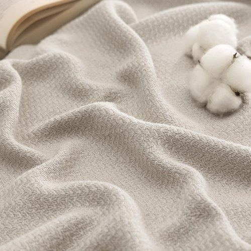 Bedsure GentleSoft 100% Cotton Blanket - Breathable, Lightweight Herringbone Design, Linen Beige, 90x90 Inches