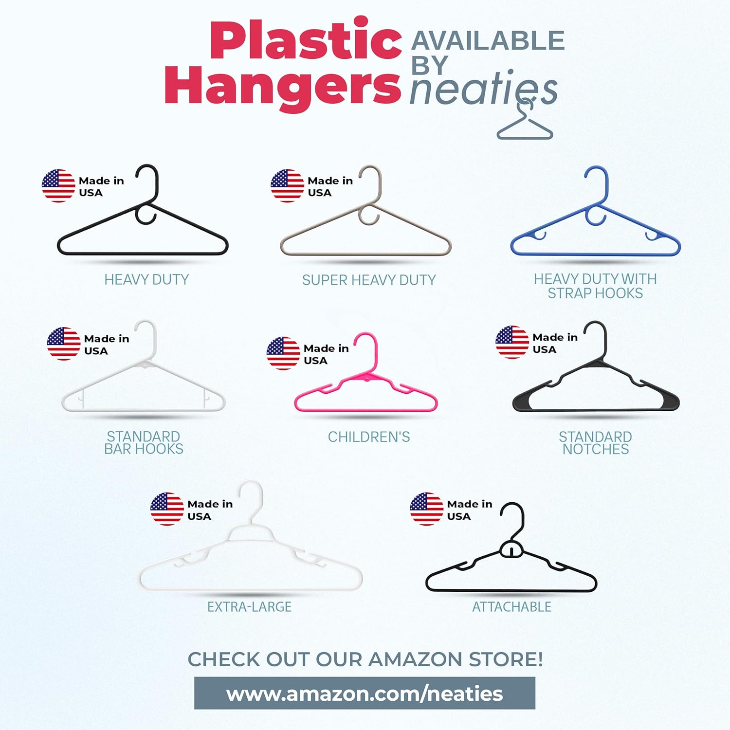 Neaties Plastic Hangers 30 Pack - Durable 6lb Capacity Clothes Hangers with Strap Hooks - White