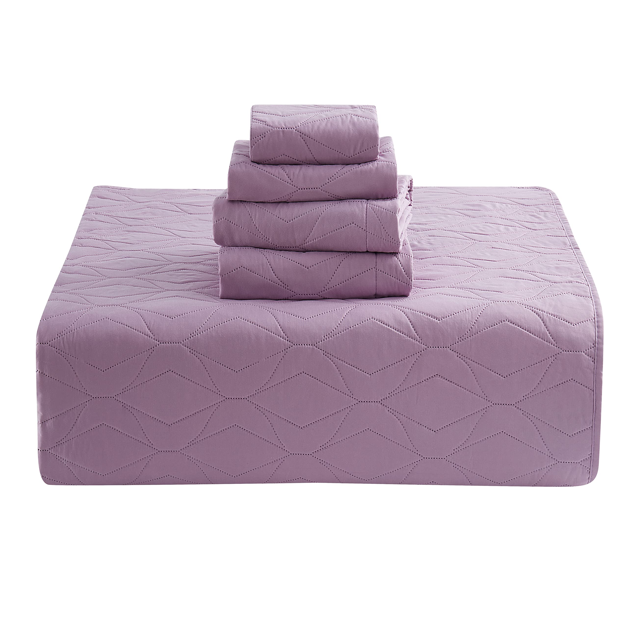 Hearth & Harbor Quilts King Size - All Season Bedspread Coverlet Set, Pinsonic Weave Lightweight Bedding Set - 7 Piece King Quilt Set with Pillow Shams, Ellipse - Lavender Dream