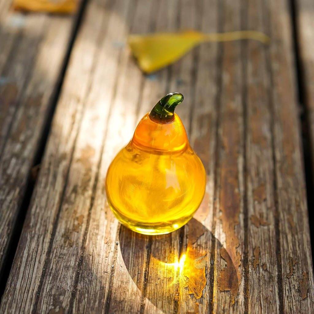Regine Switzerland Crystal Pear Figurines - Elegant Glass Fruit Decor for Office Tabletop Centerpiece