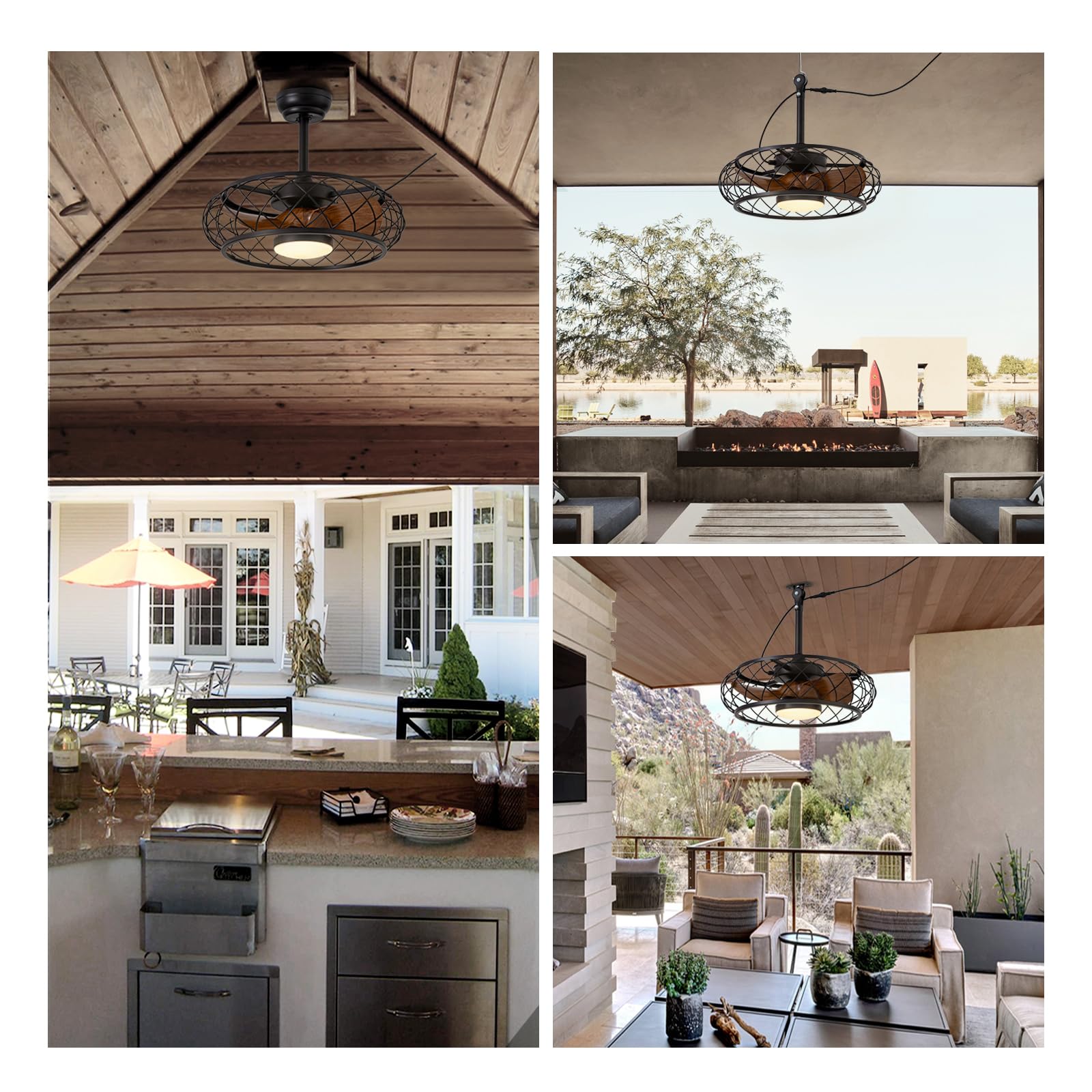 CROSSIO 20'' Outdoor Ceiling Fans with Lights, Gazebo Fan Wet Rated Remote&APP Control, Plug in Ceiling Fan for Patios, Pergola, Ceiling Fan with Remote Control, Hanging with Hook,Black