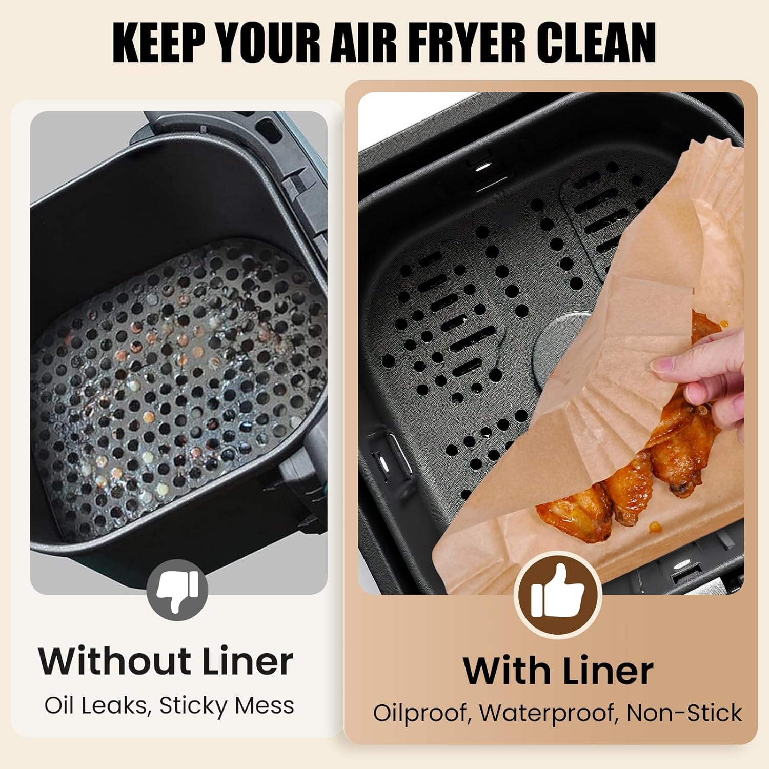 OLESBUR Air Fryer Liners - 200 Pcs 8 Inch Unbleached Parchment Paper | Non-Stick Baking Accessories