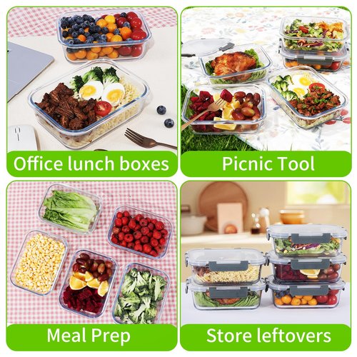 DANALLAN 5Pcs Glass Storage Containers with Lids 36 OZ Meal Prep Containers Sets Kitchen Airtight Leak Proof Oven Safe Food Lunch Container Microwave Freezer Dishwasher Safe