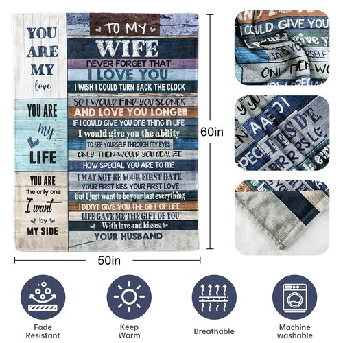 Gifts for Wife, Anniversary Blanket Gifts for Women Her Wife, Wifey Birthday Ideas from Husband, Romantic I Love You Present for Her, Christmas Valentines Mothers Day Presents Throw Blanket 60x50in