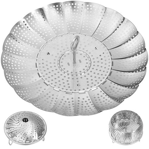 Cluren Steamer Basket for Cooking 304 Stainless Steel Entirely Thickened,Collapsible Steamer Insert for Pots, Fits Instant Pot/Skillets (5.5'' To 9.5'')