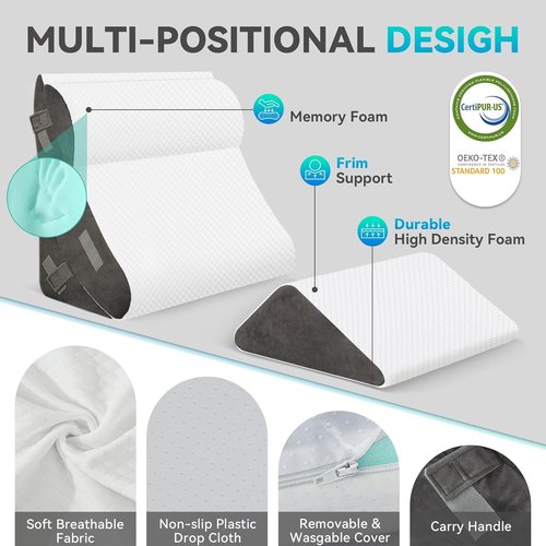 BDEUS Bed Wedge Pillow Set - 4PCS Orthopedic Memory Foam for Back, Neck & Leg Pain Relief | White