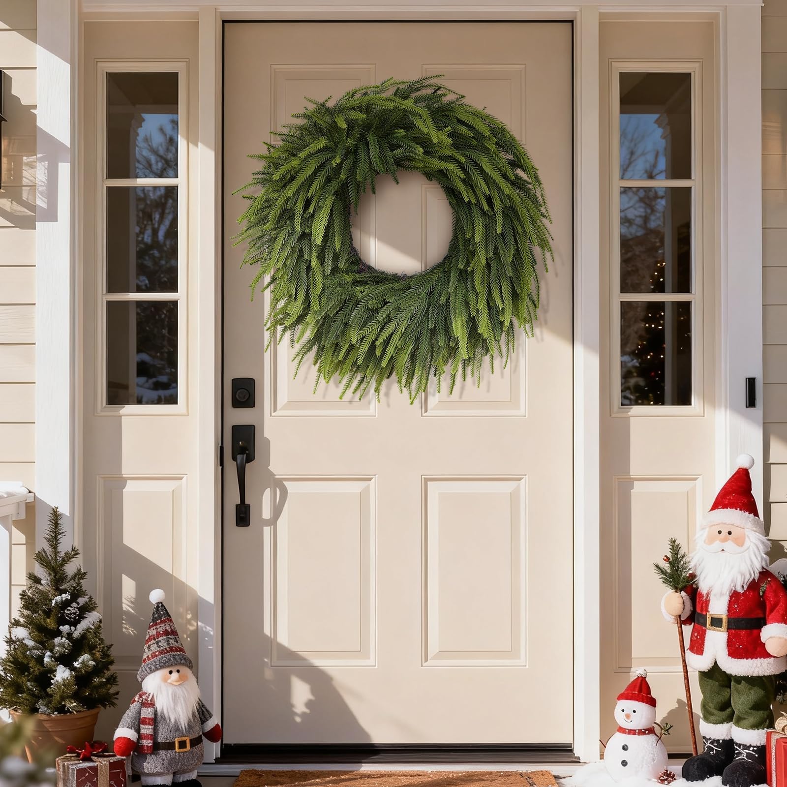 26" Large Christmas Norfolk Pine Wreath - Artificial Christmas Wreaths Faux Pine Needles Fake Green Wreath for Front Door, Wall, Windows, Home,Outdoor,Xmas Decor