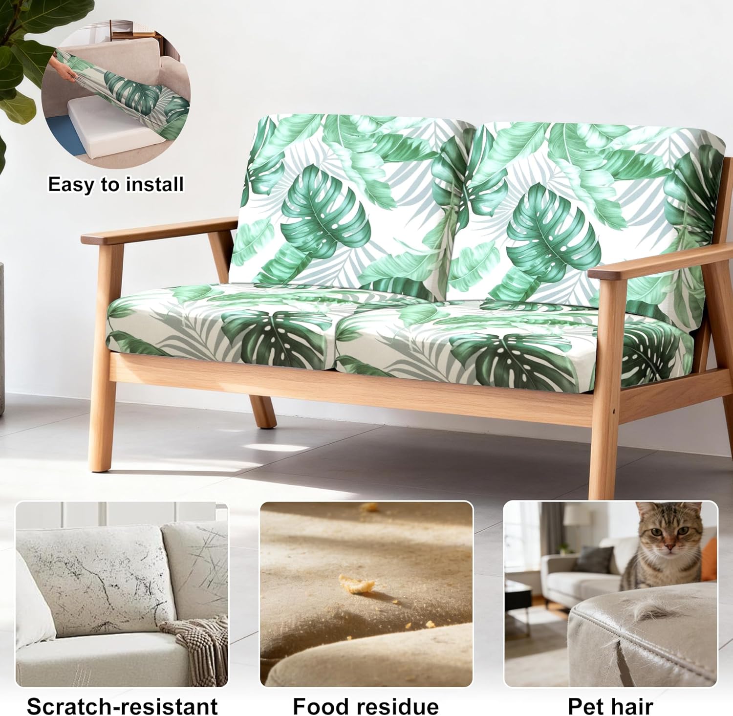 BIETYONE Patio Cushion Covers - 4Pcs Stretch Slipcovers for Outdoor Sofa | Washable & Reusable