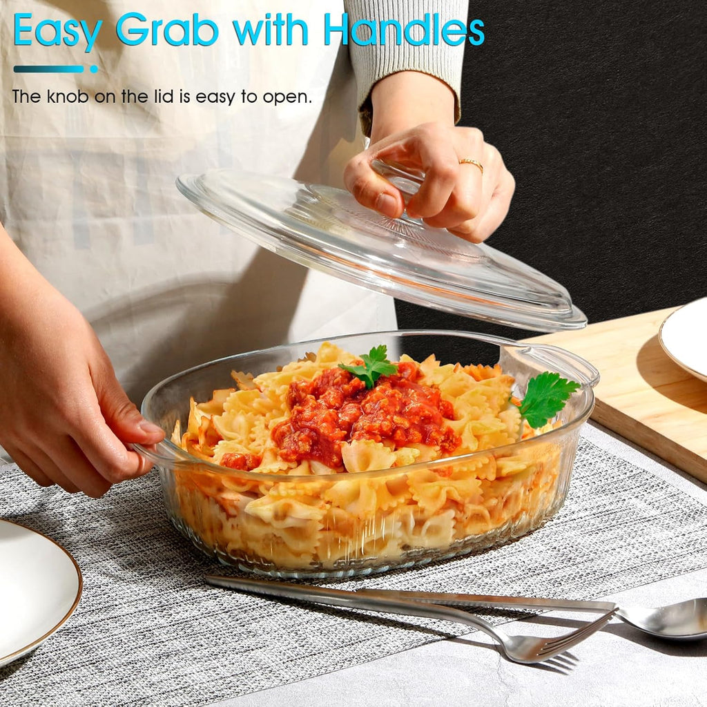 NUTRIUPS Oval Glass Casserole Dish - 1.9QT Borosilicate Baking Dish with Glass Lid