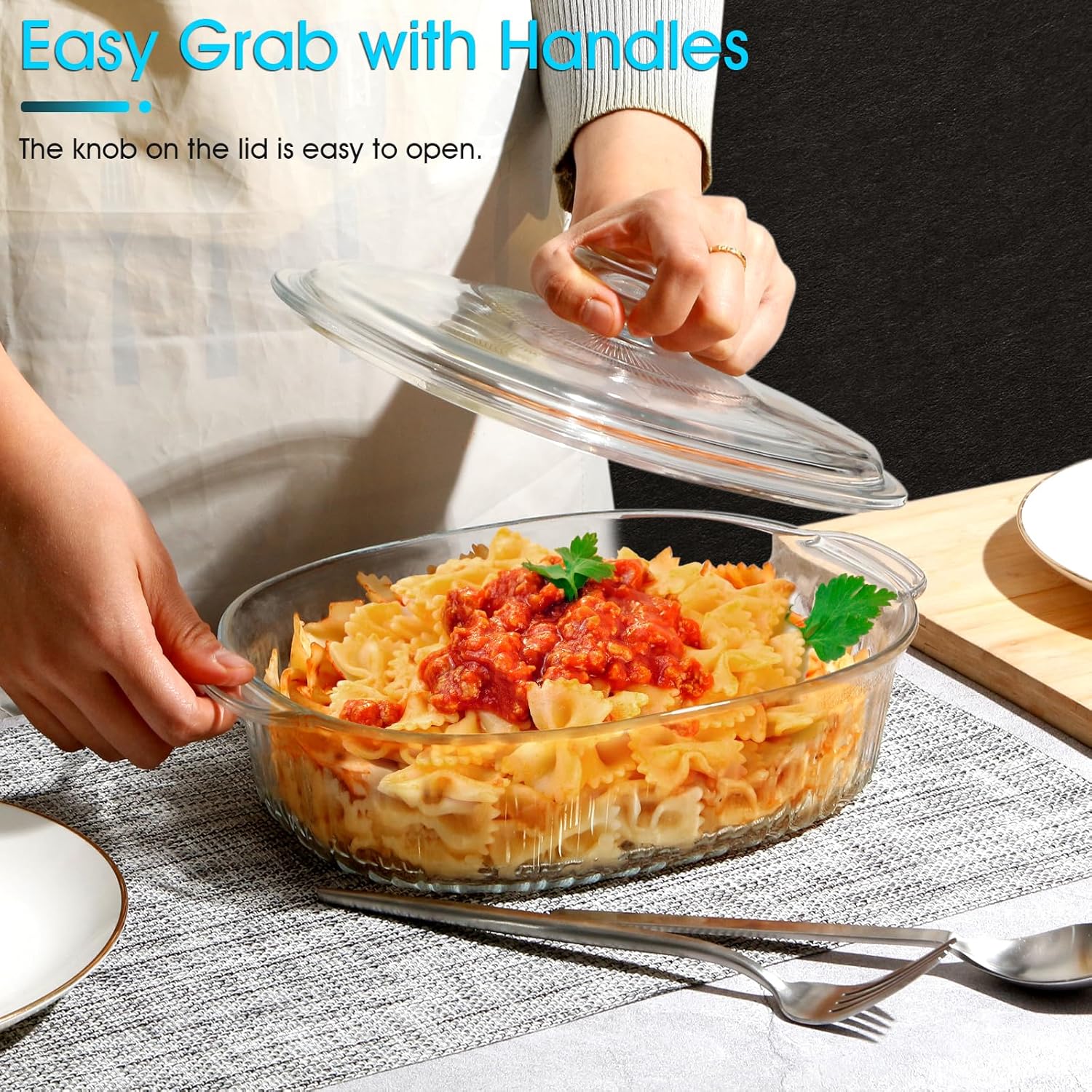 NUTRIUPS Oval Glass Casserole Dish - 1.9QT Borosilicate Baking Dish with Glass Lid