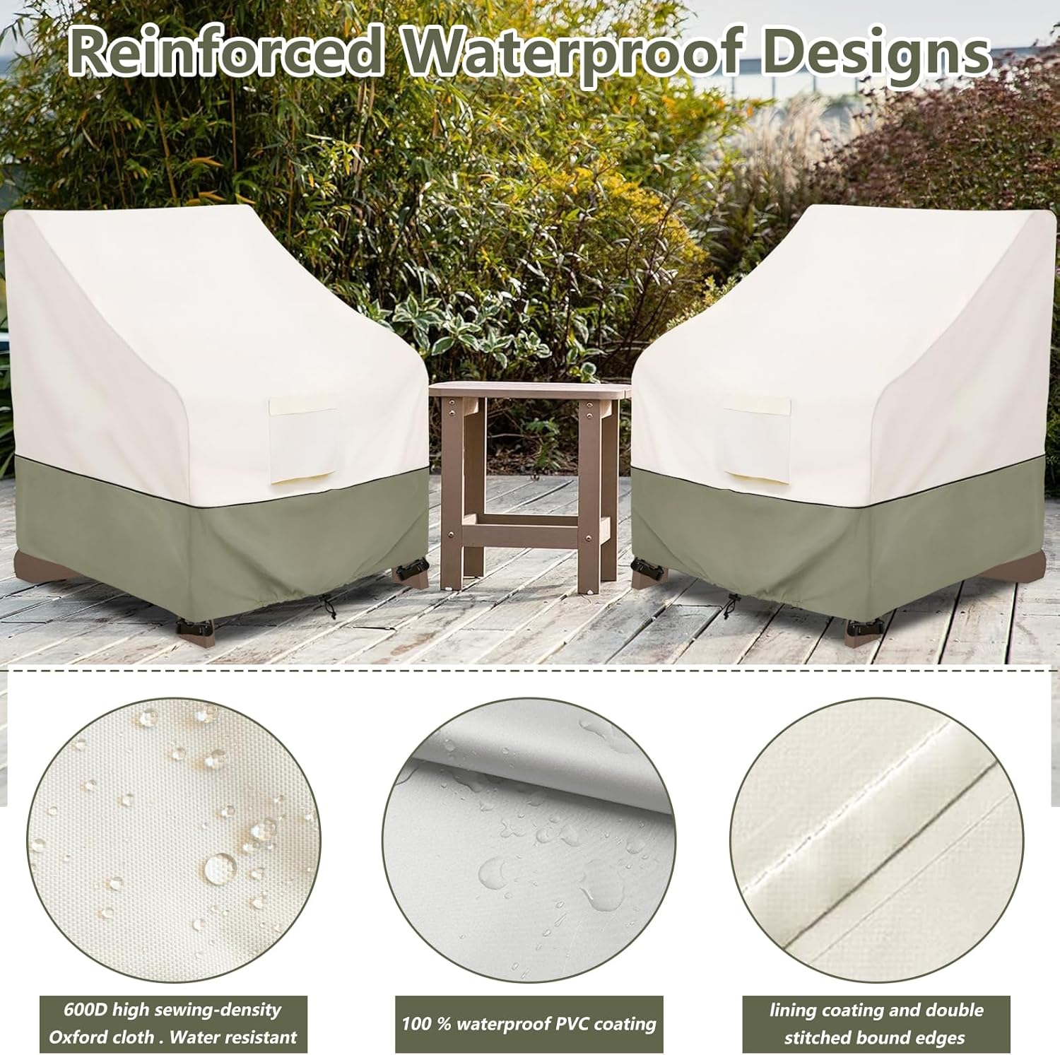 Waterproof Adirondack Chair Cover by [Brand Name] - Durable Protection for Outdoor Chairs Up to 32W x 35D x 36H Inches | Beige