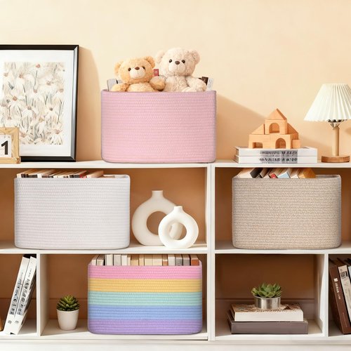 Degeyoyo Baskets for Organizing,Storage Baskets,3 Pack Baskets for Shelfves,15"×10"×9" Woven Basket,toy storage bins,bins for organization