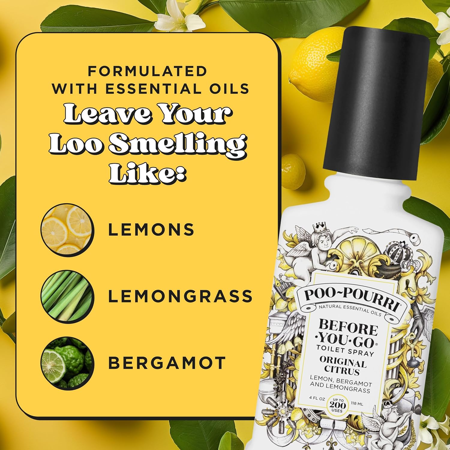 Poo-Pourri Toilet Spray - Original Citrus Scent, Plant-Based Odor Eliminator | 4 Fl Oz, Up to 200 Uses
