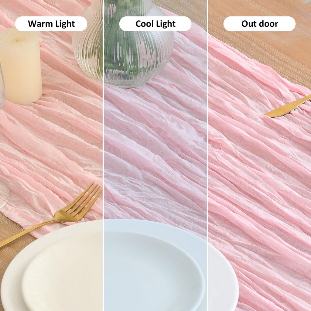 Asee'm 2pcs Cheesecloth Table Runner 120 Inches Blushing Pink Boho Gauze Cheese Cloth Runner 10FT Rustic Sheer Table Runners for Easter Spring Summer Wedding Baby Shower Holiday Party Decoration