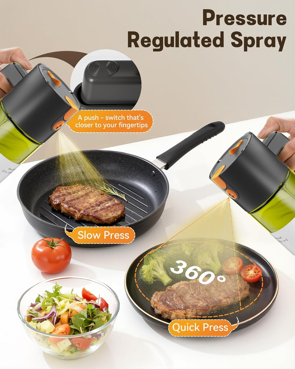 OURCABECUE 2-in-1 Oil Sprayer - 17oz Light-Blocking Glass Olive Oil Dispenser for Cooking | Food-Grade Mister with 8 Stickers (Green Bottle)