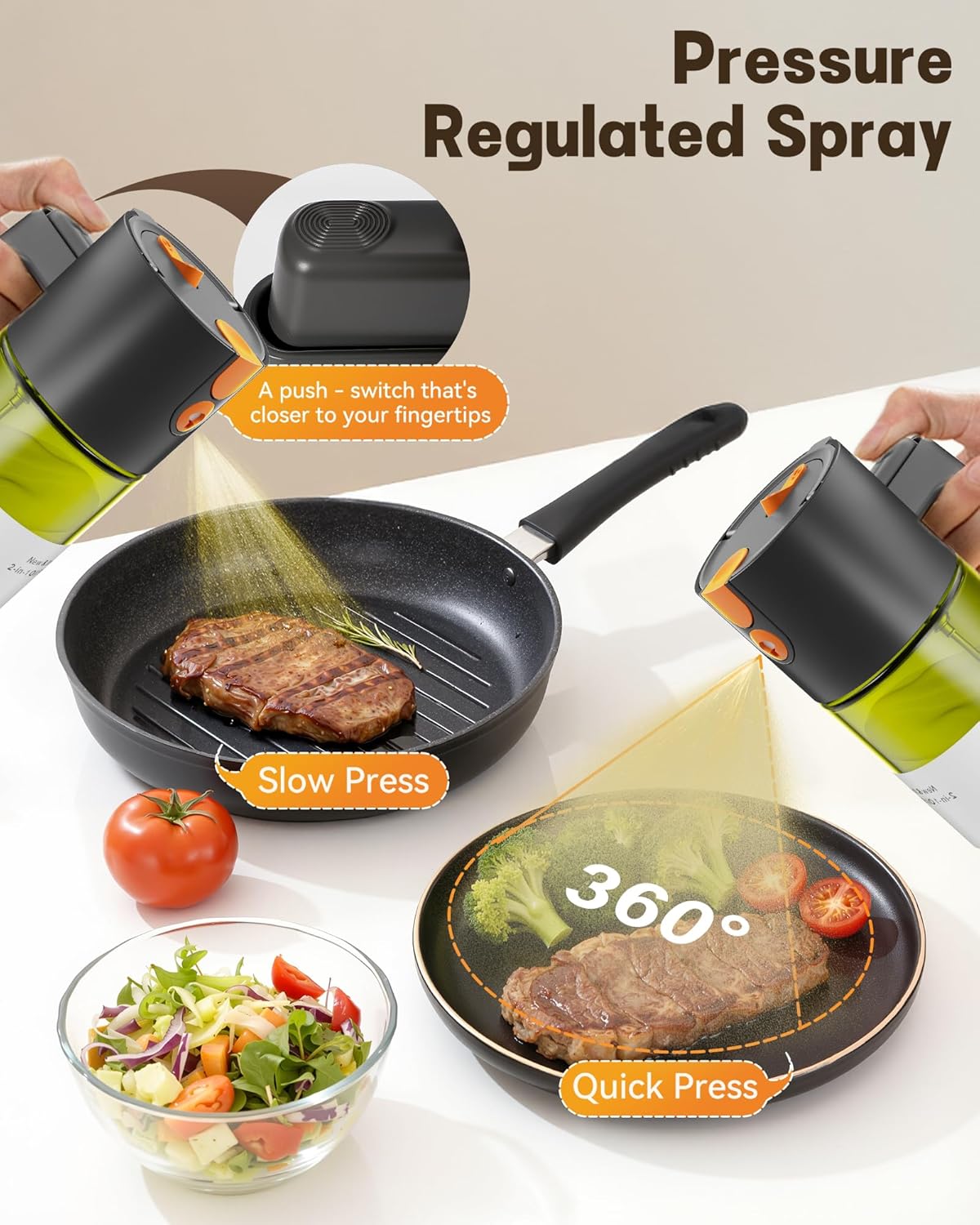 OURCABECUE 2-in-1 Oil Sprayer - 17oz Light-Blocking Glass Olive Oil Dispenser for Cooking | Food-Grade Mister with 8 Stickers (Green Bottle)