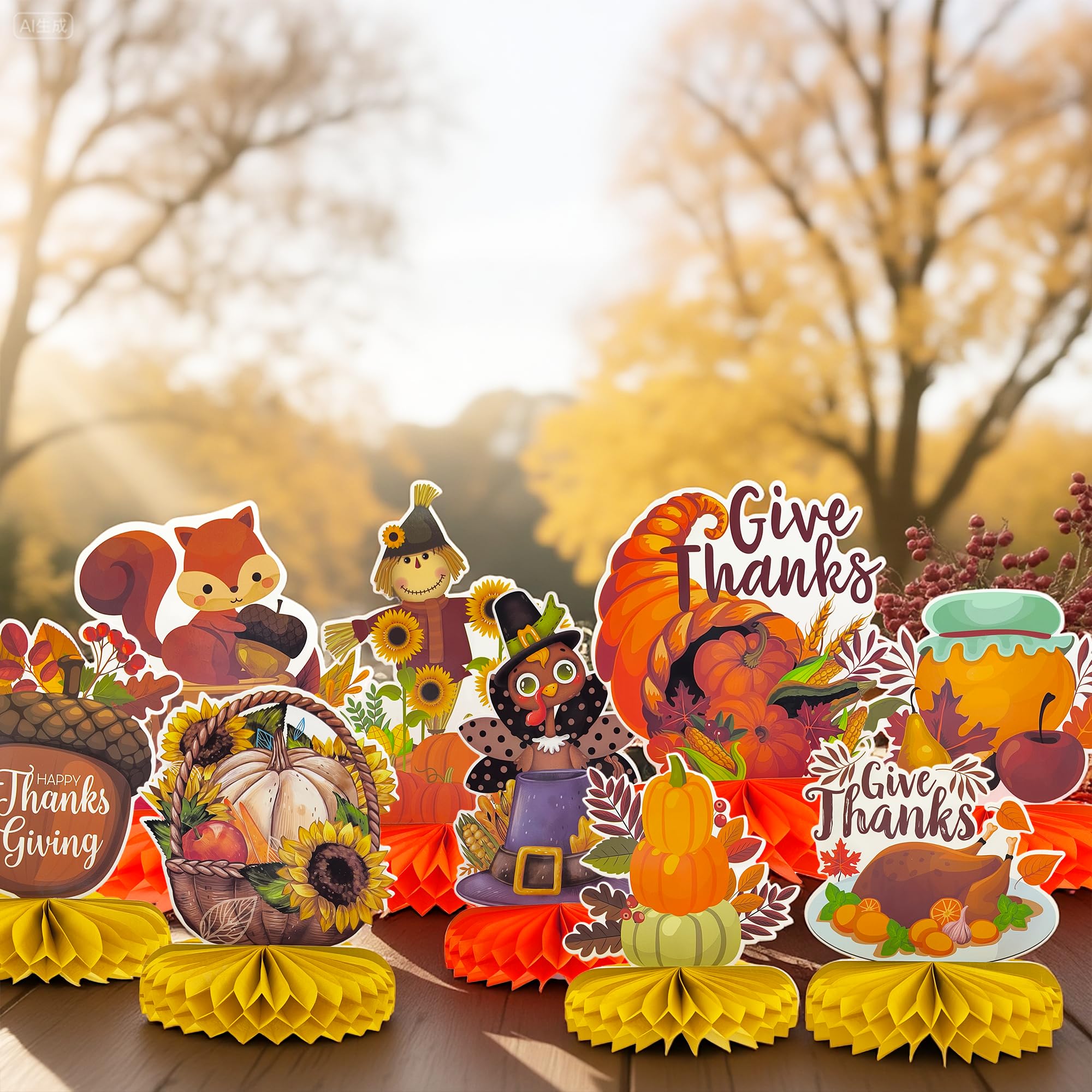 OHOME Thanksgiving Table Decor - 9 PCS Honeycomb | Thanksgiving Decorations Indoor Outdoor - Fall Centerpieces for Tables | Friendsgiving Party Decorations Supplies Favors Essentials for Home Kitchen