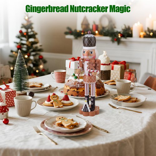 Nutcracker Gingerbread Figure, 14.4 Inch Wooden Christmas Nutcracker Decor, Xmas Nutcracker Figures Mantel Ornament Festival Shelves Decorations