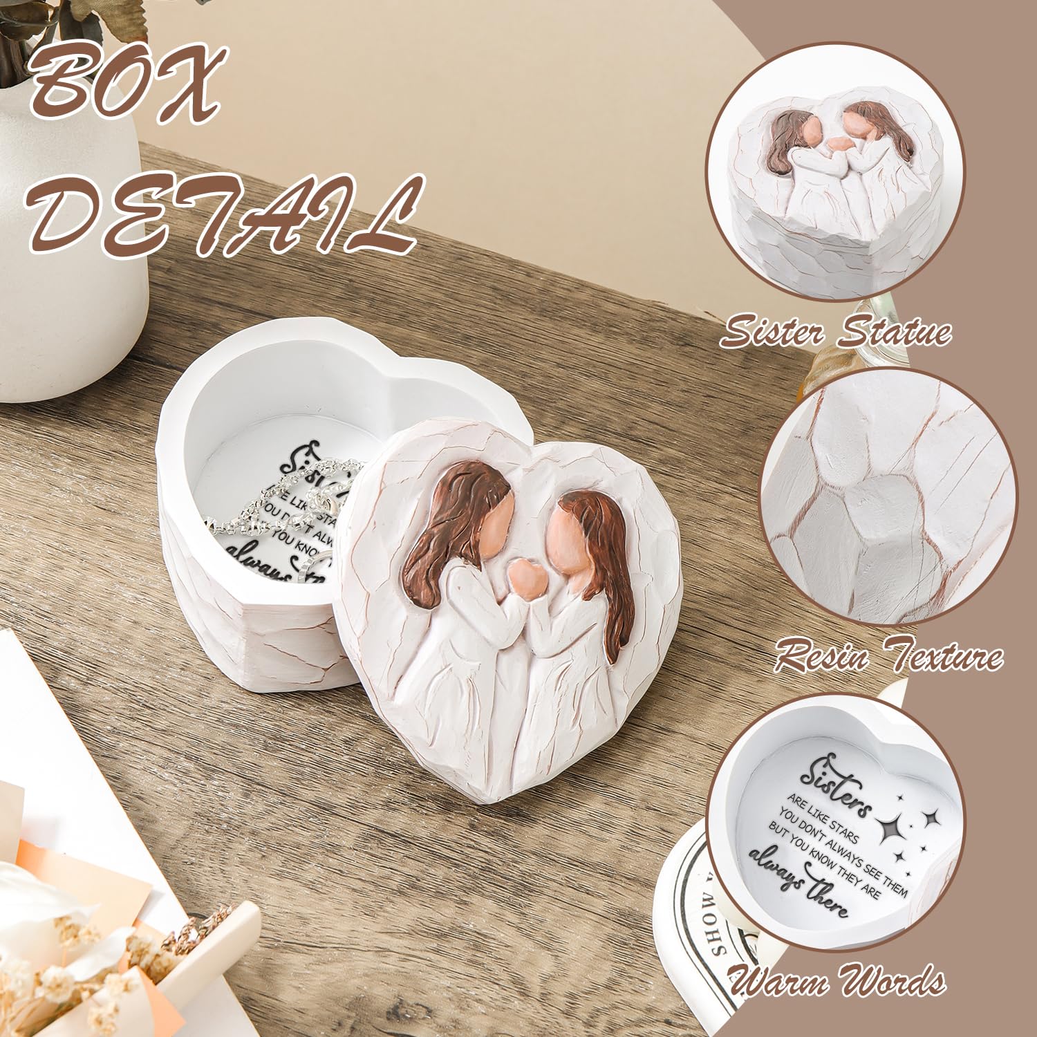 Sister Birthday Gifts, Sister Figurine Small Keepsake Box - Mothers Day Gifts for Sisters, Big Sister Gift from Sisters, Best Friend Friendship Gift - Soul Sister Hand-Painted Decorative Boxes