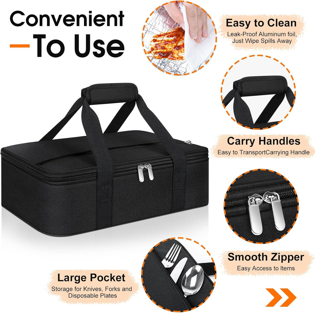 Skiennix Insulated Casserole Carrier - Portable Hot/Cold Food Tote for Potluck Parties | Fits 9" x 13" Dish - Black