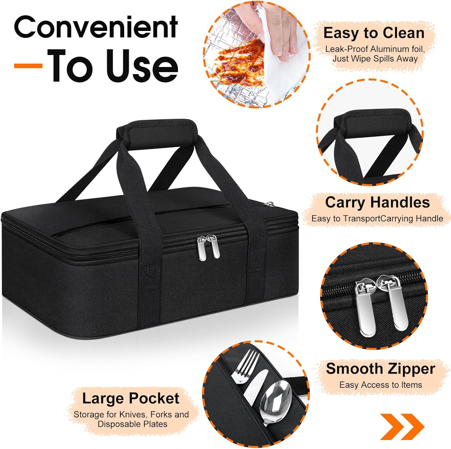 Skiennix Insulated Casserole Carrier - Portable Hot/Cold Food Tote for Potluck Parties | Fits 9" x 13" Dish - Black