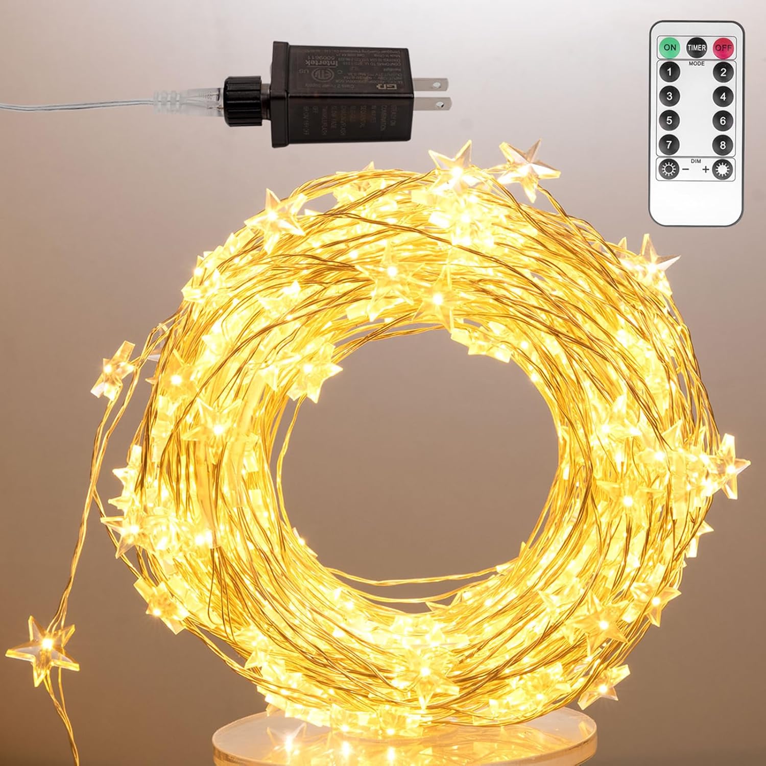 Star String Lights - 40FT 120 LEDs Waterproof Fairy Lights with 8 Modes Remote | Warm White Silver Wire for Indoor & Outdoor Decor