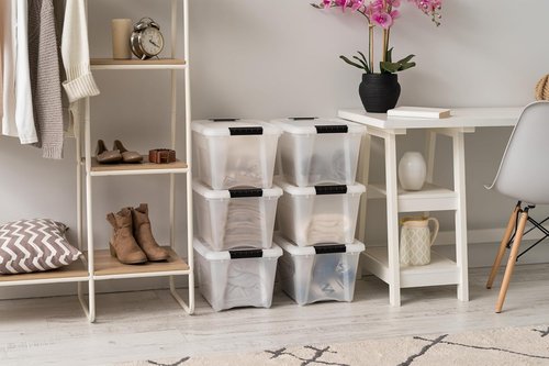 IRIS USA Stackable Plastic Storage Bins - 19 Qt, BPA-Free, Durable Lids, 6 Pack - Pearl Color