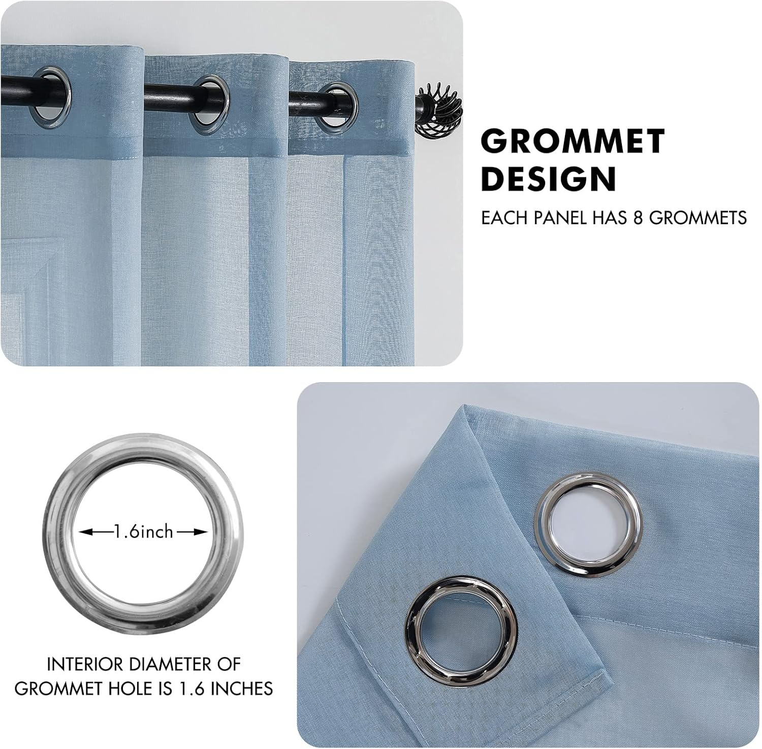 MIULEE Dusty Blue Semi-Sheer Window Curtains - Elegant Grommet Top Drapes, 84 Inch Length, Linen Texture