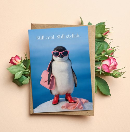 Funny Birthday Cards for Women – Stylish Cute Penguin Birthday Gifts for Her, Sister, Female, Mom, Bestie, Boss, Coworker, Wife – 5"x7" Folded with Envelope, Printed Inside Message – Funny Gift Idea for 20th, 21st, 25th, 30th, 35th, 40th, 45th, 50th, 55th