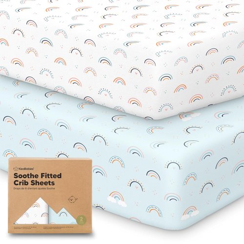 KeaBabies Organic Crib Sheets - 2-Pack Fitted Jersey Cotton for Boys & Girls | Soft & Breathable 52x28" Jolly Rainbow Prints