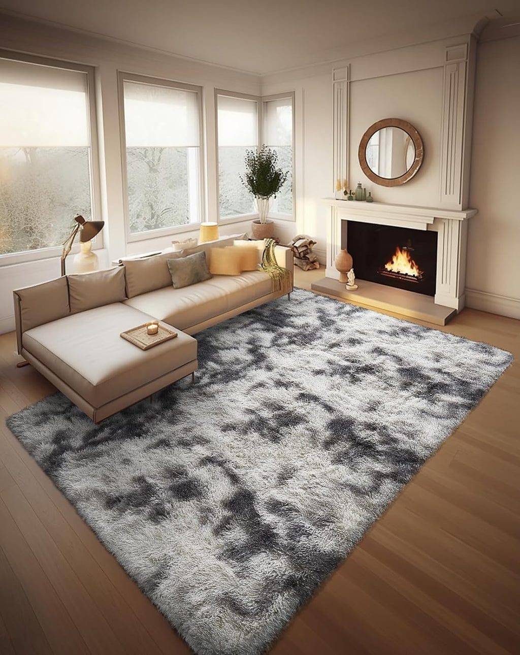 Ophanie Tie-Dyed Grey & White Area Rug - Large Soft Shag Carpet for Living Room & Nursery Decor