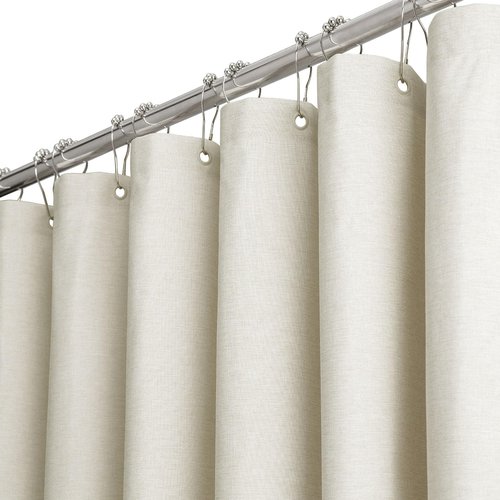 BTTN Light Cream Shower Curtain, Linen Textured Heavy Duty Thick Fabric Shower Curtain Set with 12 Plastic Hooks, Machine Washable, Hotel Spa Luxury Decorative Curtains for Bathroom Showers, 72x72