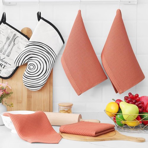 Homaxy Kitchen Dish Cloths - 100% Cotton Waffle Weave, Ultra Soft & Absorbent | 12 x 12 Inches, 6-Pack, Coral