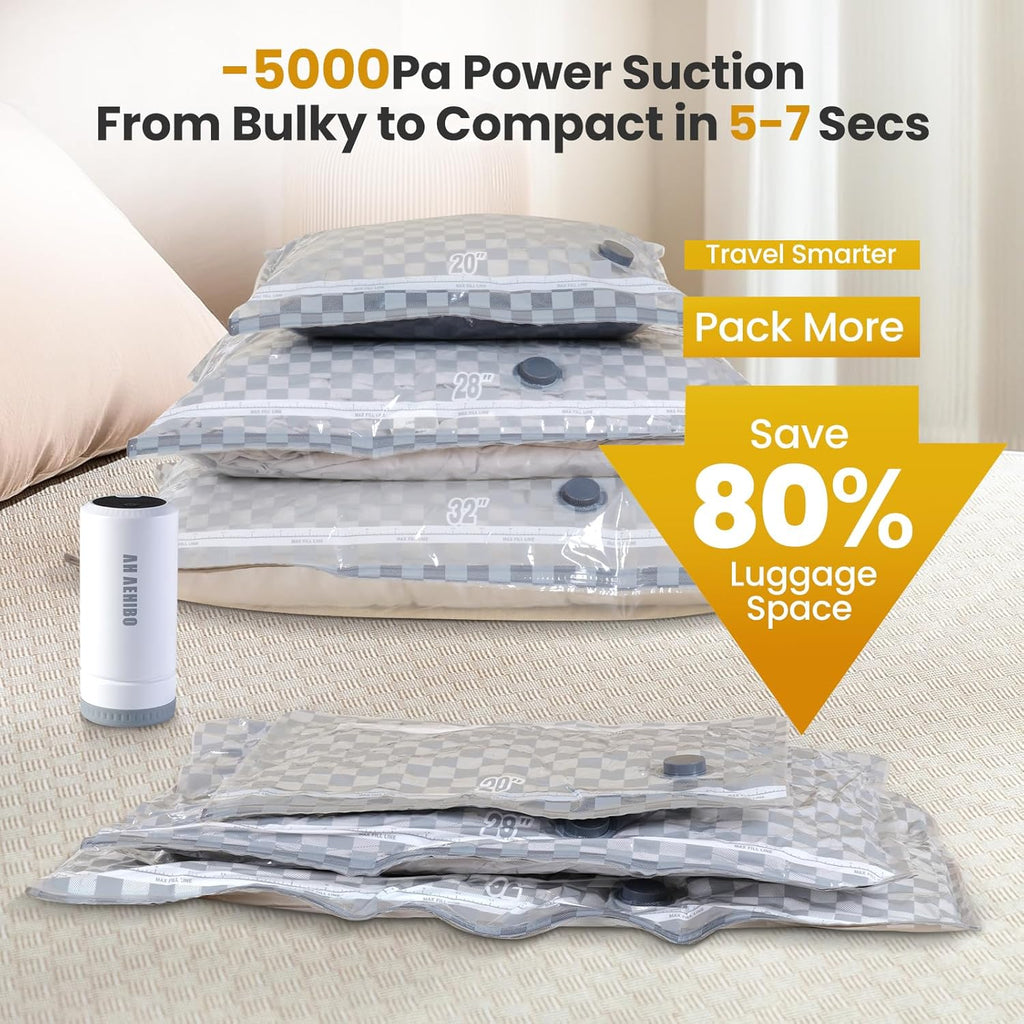 Skiennix Vacuum Bags for Travel - 15 PCS Combo with Rechargeable Digital Display Pump | Space Saver for Luggage and Clothes