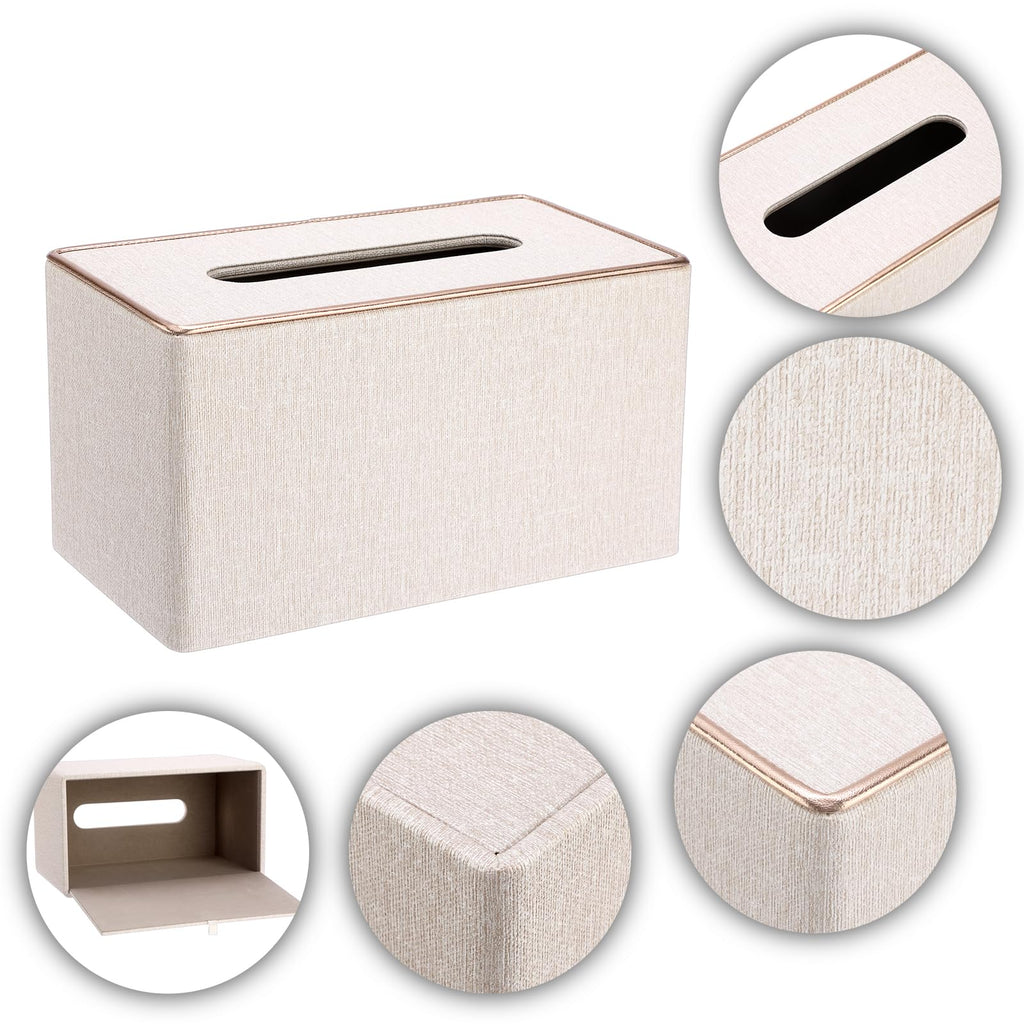 Sumnacon Rectangular Linen Tissue Box Cover - Stylish Tissue Box Holder with Magnetic Bottom, Decorative Tissue Box for Bathroom Toilet Vanity Night Stand Table Countertop Office, Beige Linen Texture