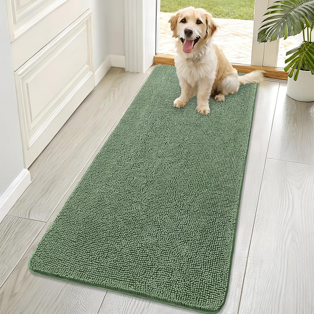 OLANLY Dog Door Mat - Absorbent Non-Slip Washable Doormat for Muddy Paws | 70x32, Olive Green