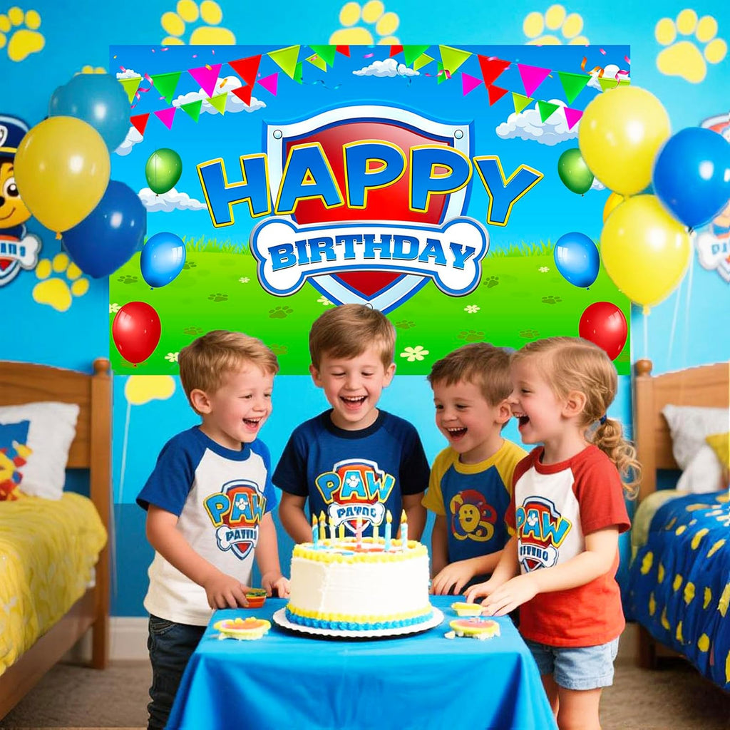 Paw Birthday Party Decorations - 70in X 43in Blue Dog Photo Backdrop for Kids' Rooms & Baby Showers