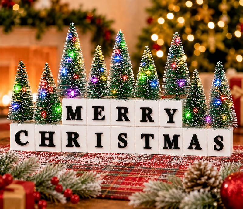 Multicolor Lighted Christmas Table Decor with 3D Merry Christmas Letters