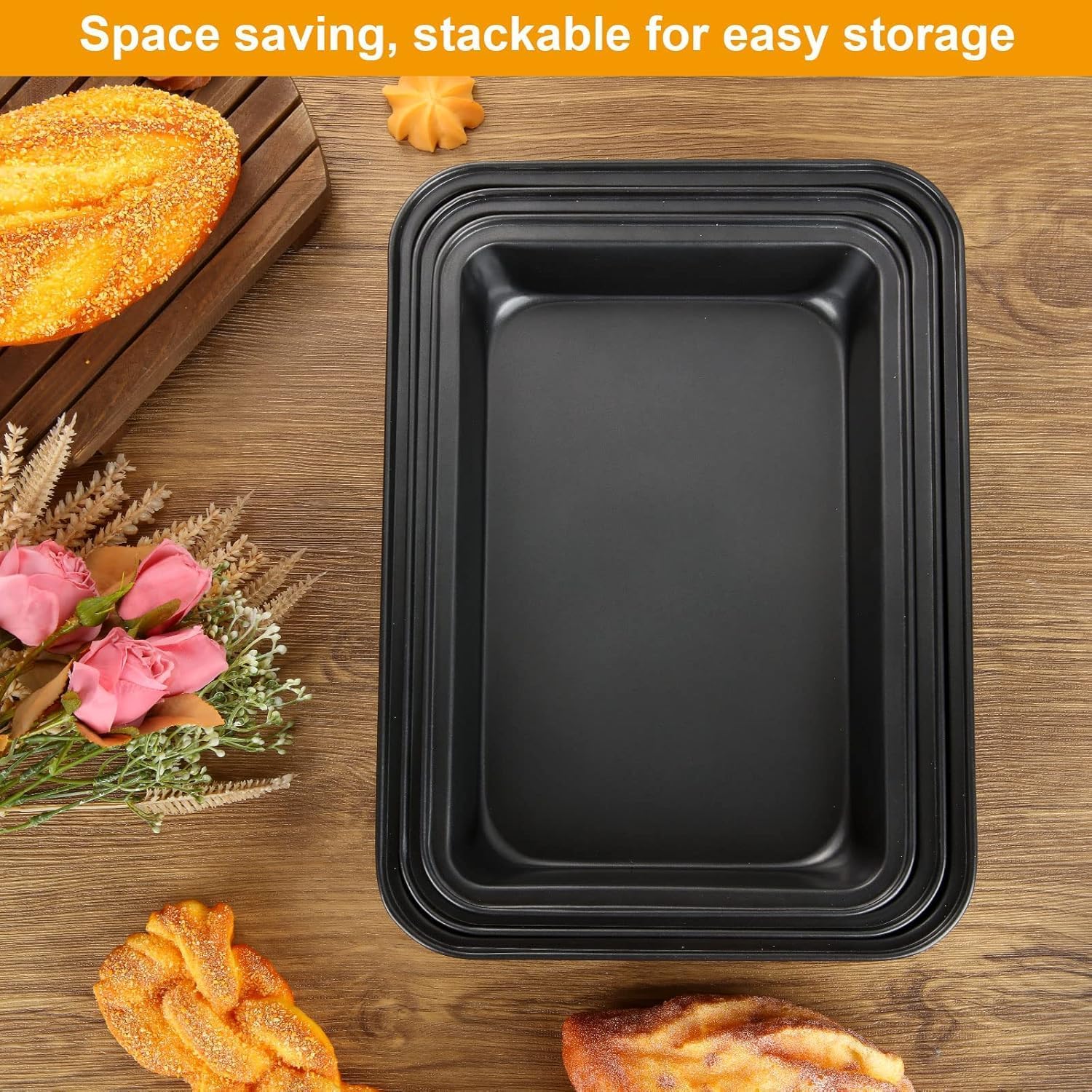 Nonstick Baking Sheets Set of 4 by [Brand Name] - Versatile Cookie Trays for Oven | Dishwasher Safe, Black