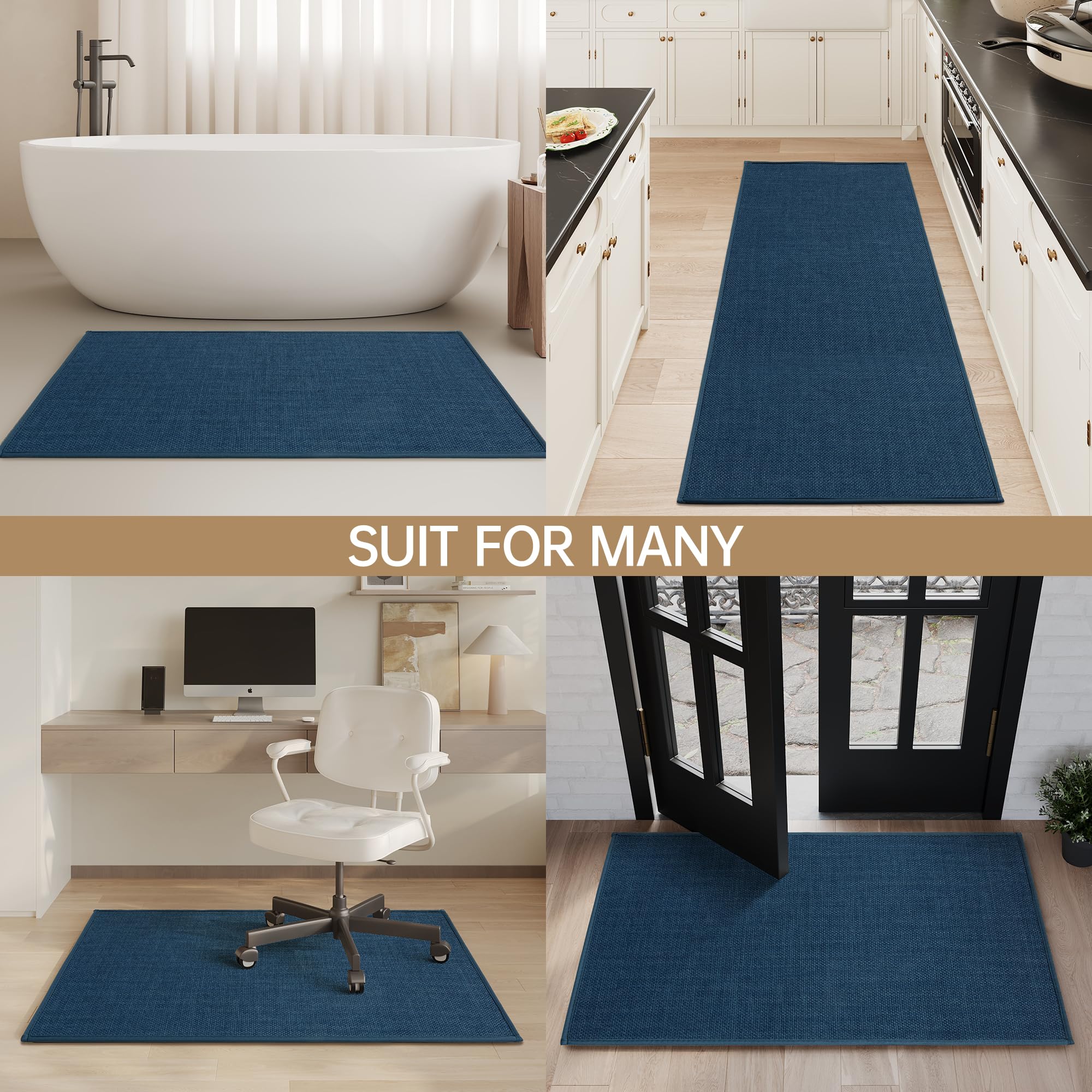 Mecko Bath Mat, Ultra Absorbent Quick Dry Bathroom Floor Mats-Upgraded Thin Cozy Cloth Bathroom Mat(Navy Blue,16"x24")