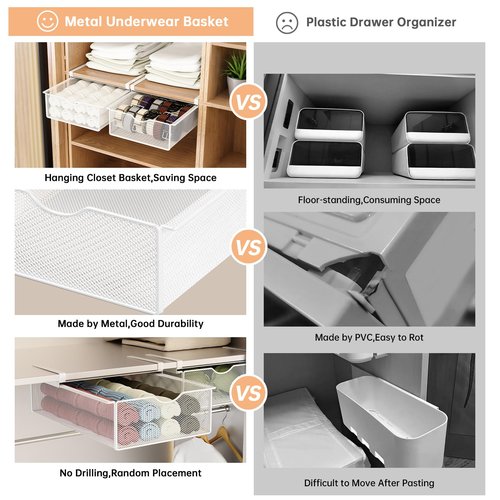 WOCHUANGSI 2 Pack Closet Pull-Out Baskets Bra Underwear and Sock Organizer for Drawer Women College Dorm Room Essentials (White)