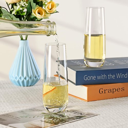 FrutPunch Champagne Glasses, Stemless Champagne Flutes Set of 2, 8OZ Champagne Flutes, Crystal Glasses, Cocktail Glass Set, Perfect for Weddings,Anniversaries, Family Gatherings (2)