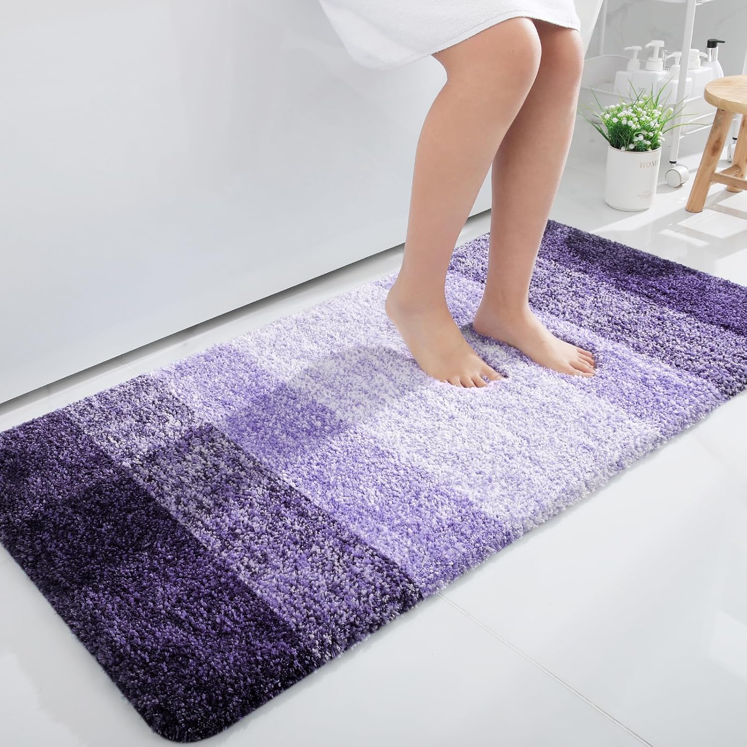 OLANLY Bathroom Runner Rug - Extra Soft Microfiber Mat, Quick Dry & Washable, 47x24, Violet