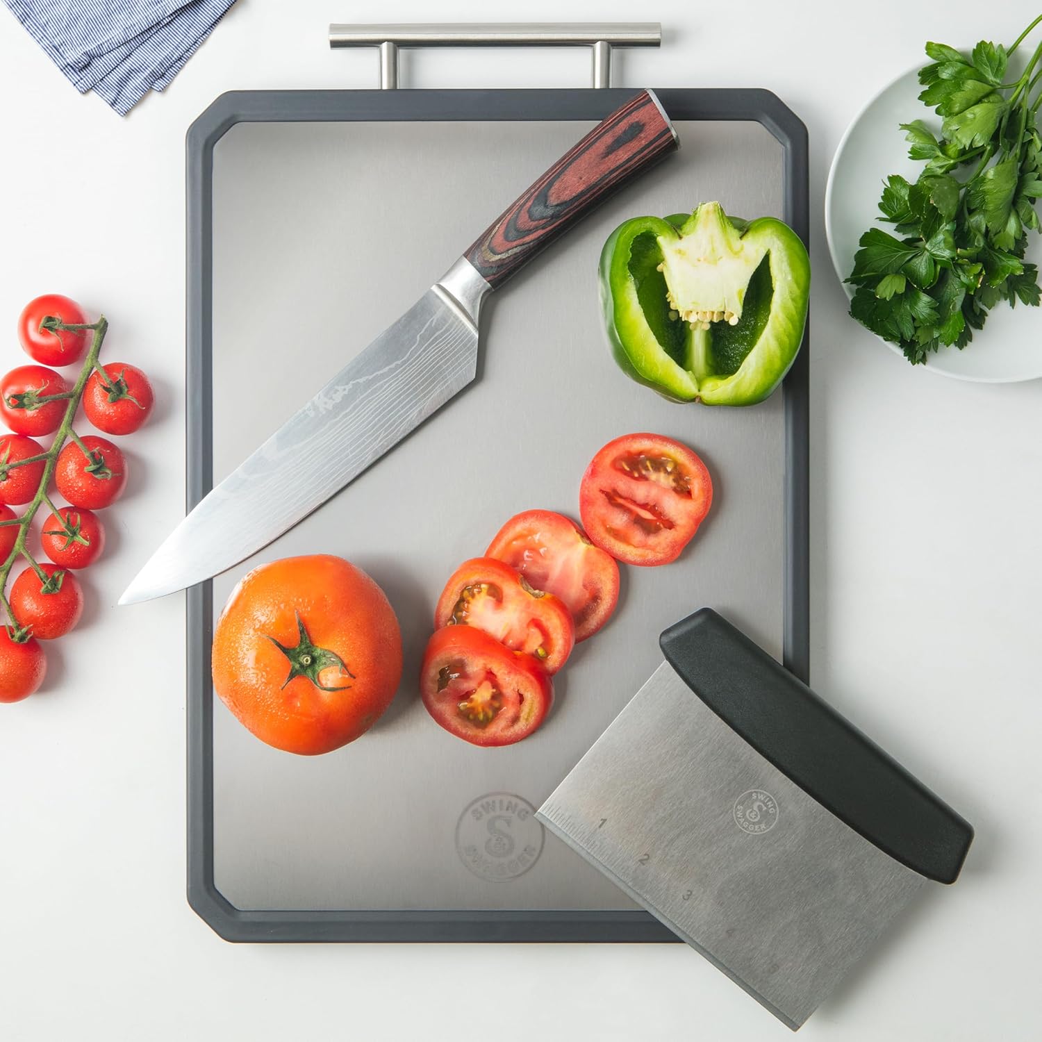 Titanium Cutting Board - Double-Sided Metal Kitchen Board with Scraper | 16” x 11” Large Prep Surface