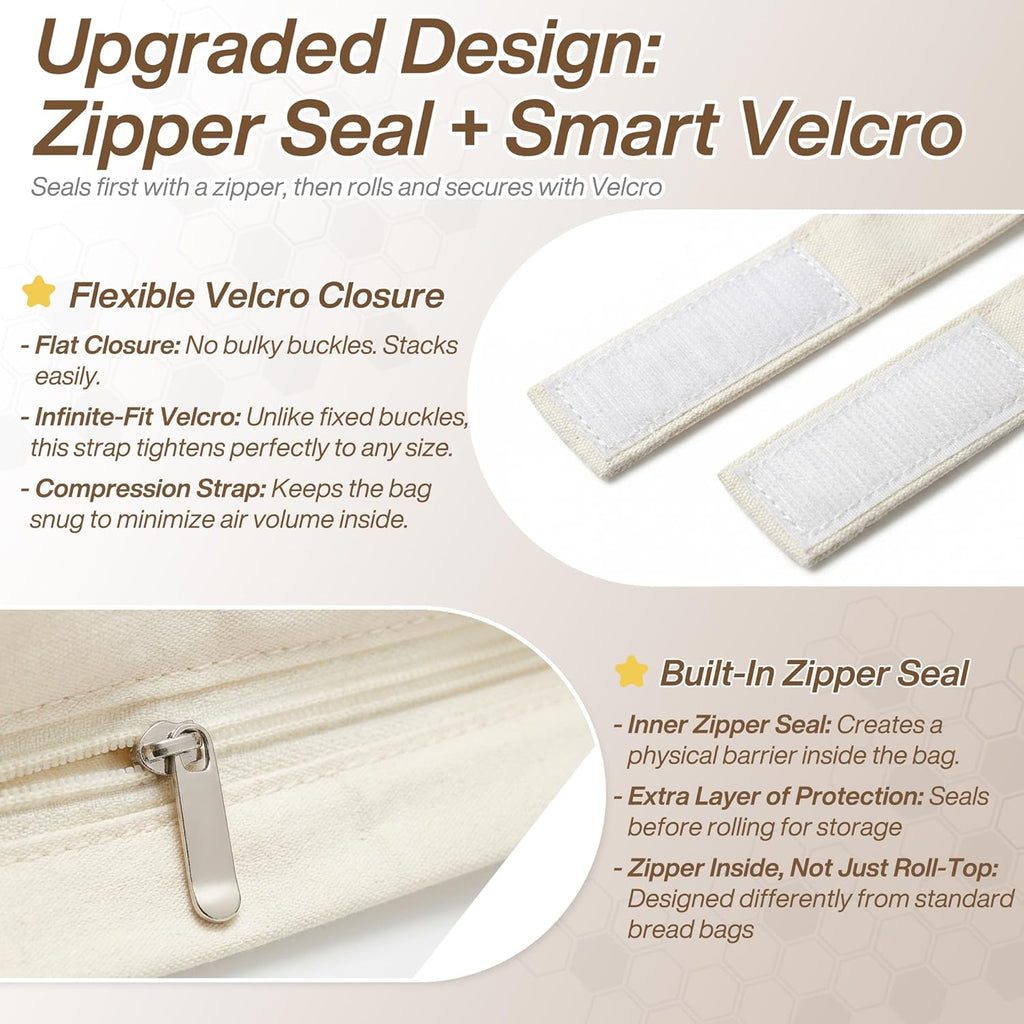 Beeswax Bread Bags - 2 Pack Cotton & Beeswax Zipper Bags for Sourdough | Large 17"×13" Freezer Safe
