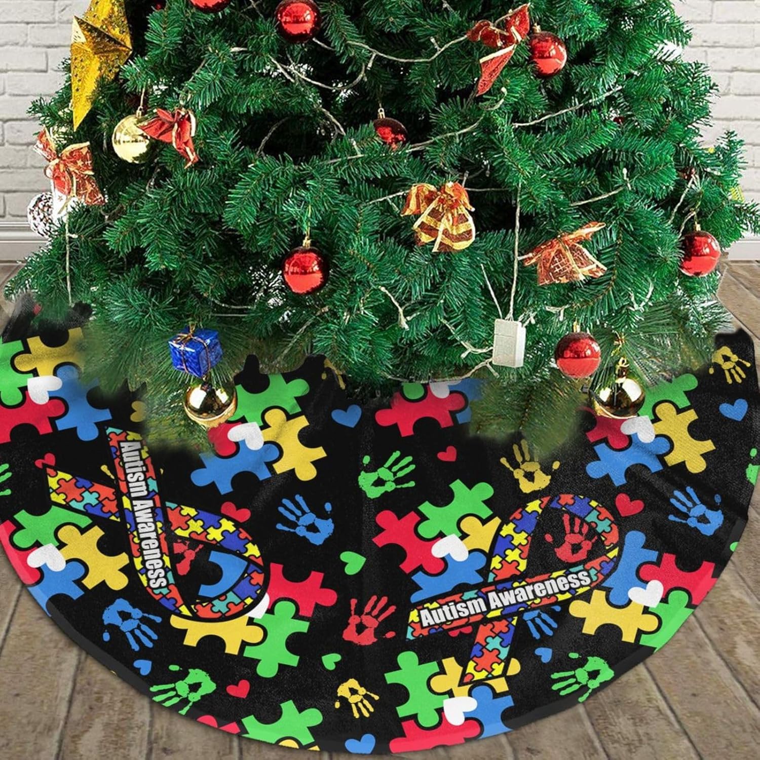 Regine Switzerland Autism Awareness Tree Skirt - Festive Christmas Decoration | 30-Inch Size