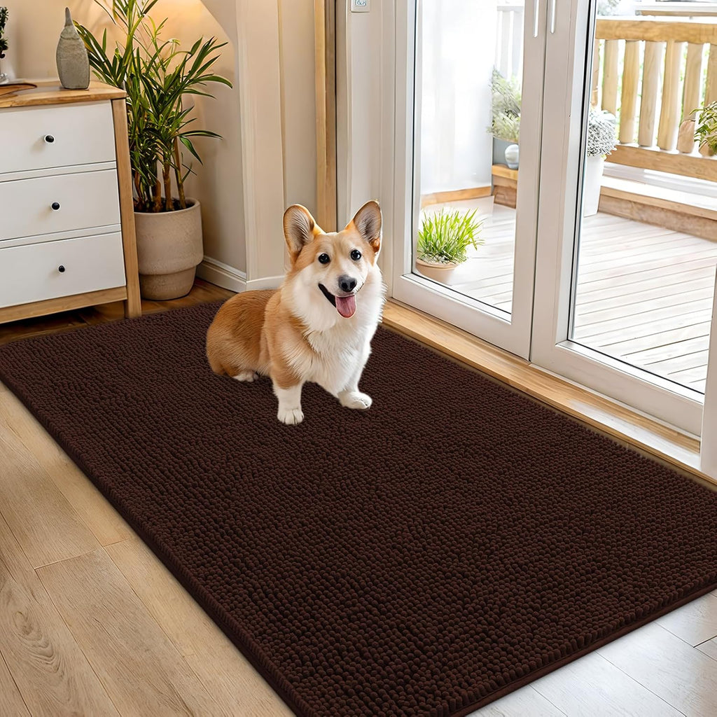 OLANLY Dog Door Mat - Absorbent Non-Slip Mud Mat for Indoor Use | 54x32 Inches, Quick Dry Chenille, Brown