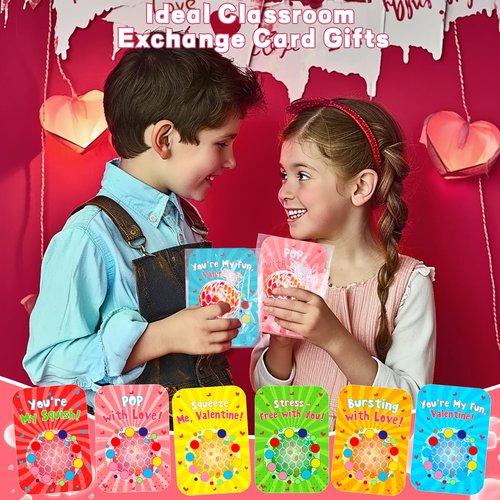 24 Pack Valentines Day Gifts for Kids Classroom Fidget Stress Balls with Valentines Cards for Kids School, Stress Relief Toys Squeeze Balls for Boys Girls Classroom Exchange Gifts Class Party Favors