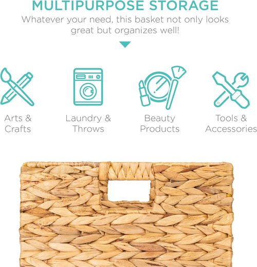 Best Choice Products Cube Storage Baskets - Handwoven Water Hyacinth Organizers, Pack of 5, Natural 10.5x10.5in